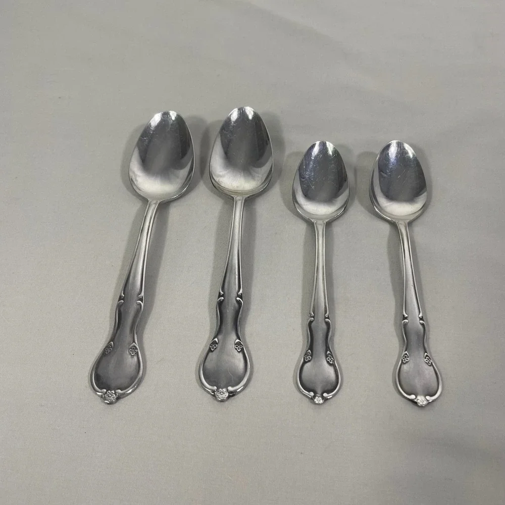 Vtg Montgomery Ward Stainless Spoons‎ Flatware Floral Fiddle 2 Tsp 2 Soup Spoons